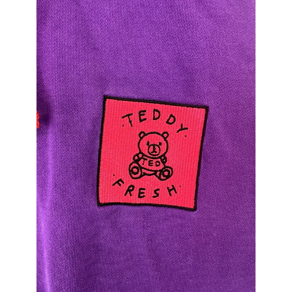 Teddy Fresh Sweater Mens Medium Hoodie Colorblock Purple Yellow Pink Casual READ